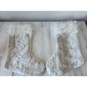 Vintage Pier 1‎ faux fur stocking snow leopard Xmas decor Brown